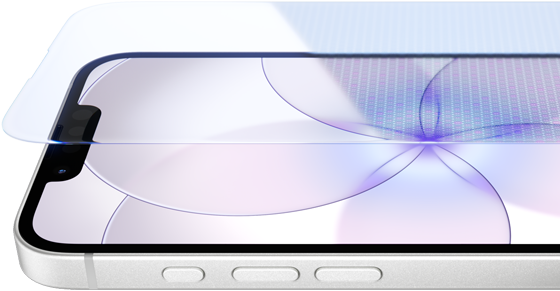 Un iPhone 17e bianco con Ceramic Shield 2 mostrato di fronte e di lato con tasto Azione e tasti del volume