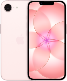 Due iPhone 17e affiancati, uno color rosa chiaro mostrato da dietro, sistema con fotocamera Fusion in alto a sinistra, l’altro mostrato di fronte con design all-screen