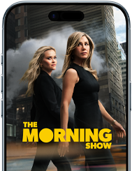 Un iPhone Air mostrato di fronte con una schermata della serie Apple TV+ “The Morning Show”.