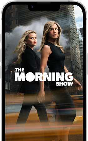 Un iPhone 17e visto di fronte che mostra la serie The Morning Show di Apple TV Plus