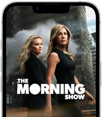 Un iPhone 17e visto di fronte che mostra la serie The Morning Show di Apple TV Plus
