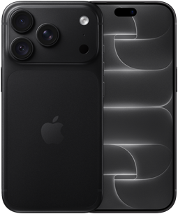 iPhone 18 Pro nero mostrato da dietro, sistema di fotocamere Pro Fusion in alto, logo Apple al centro; e mostrato di fronte, design all-screen