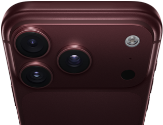 iPhone 18 Pro Max borgogna (rosso scuro) mostrato da dietro, sistema di fotocamere Pro Fusion nella parte superiore, 3 obiettivi, diaframma ad apertura variabile parzialmente chiuso, flash, microfono e scanner LiDAR, mostrati dall’alto, antenna cellulare, lati piatti, bordi arrotondati